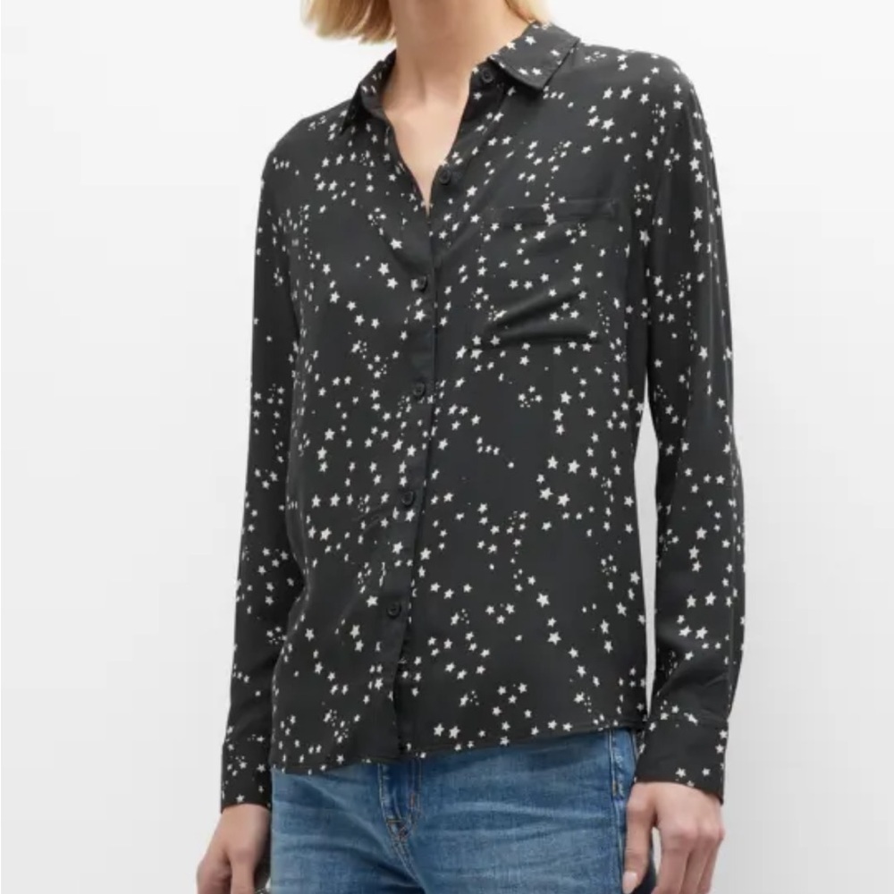 Rails Black and White Star Constellation Button Front Top XS - Picture 2 of 9